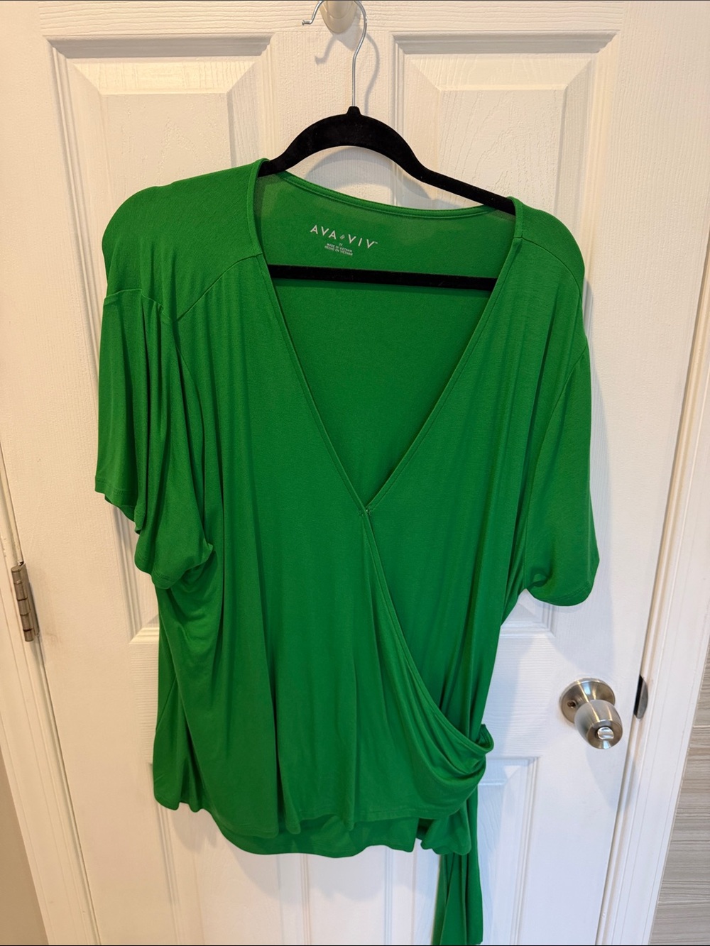 Ava & Viv Kelly Green Wrap Front Short Sleeve Blouse